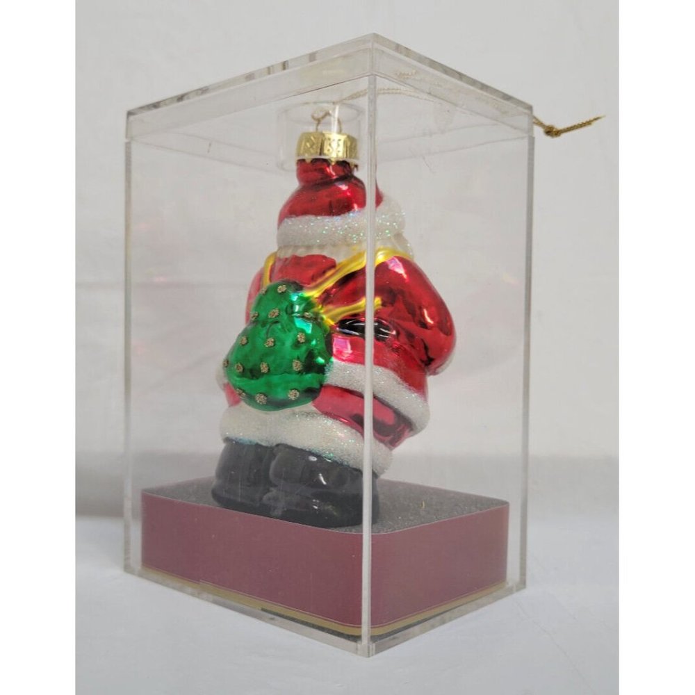 Vintage Glittery SANTA CLAUS Glass Christmas Ornament 4" in Acrylic Case - Picture 6 of 10